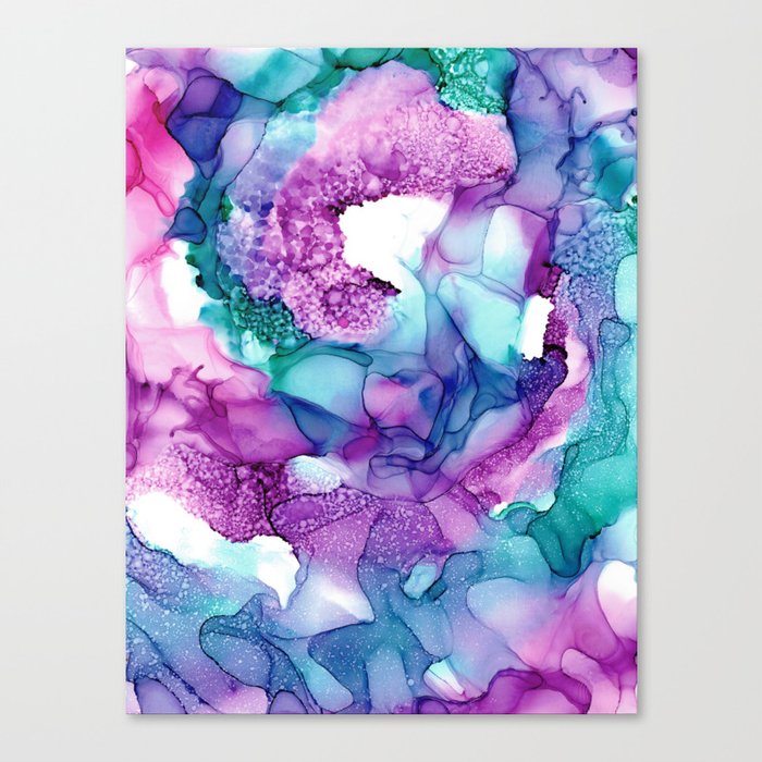 Pink Purple Blue Tie Dye Wave 32722 Abstract Alcohol Ink Painting by Herzart Canvas Print