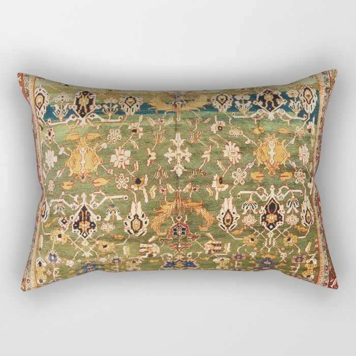 Antique Copper Green Abrashed Persian Rug Print Rectangular Pillow
