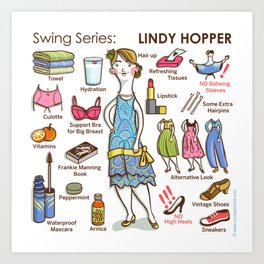 SWING SERIES: LINDY HOPPER (female) Art Print | Infographic, Dancer, Triplestep, Swing, Lindyhop, Drawing, Fashion, Beauty, Dress, Shoes 