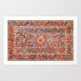 Bokhara Suzani  Antique Uzbekistan Floral Rug Print Art Print