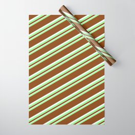 [ Thumbnail: Green, Brown & Mint Cream Colored Lines Pattern Wrapping Paper ]