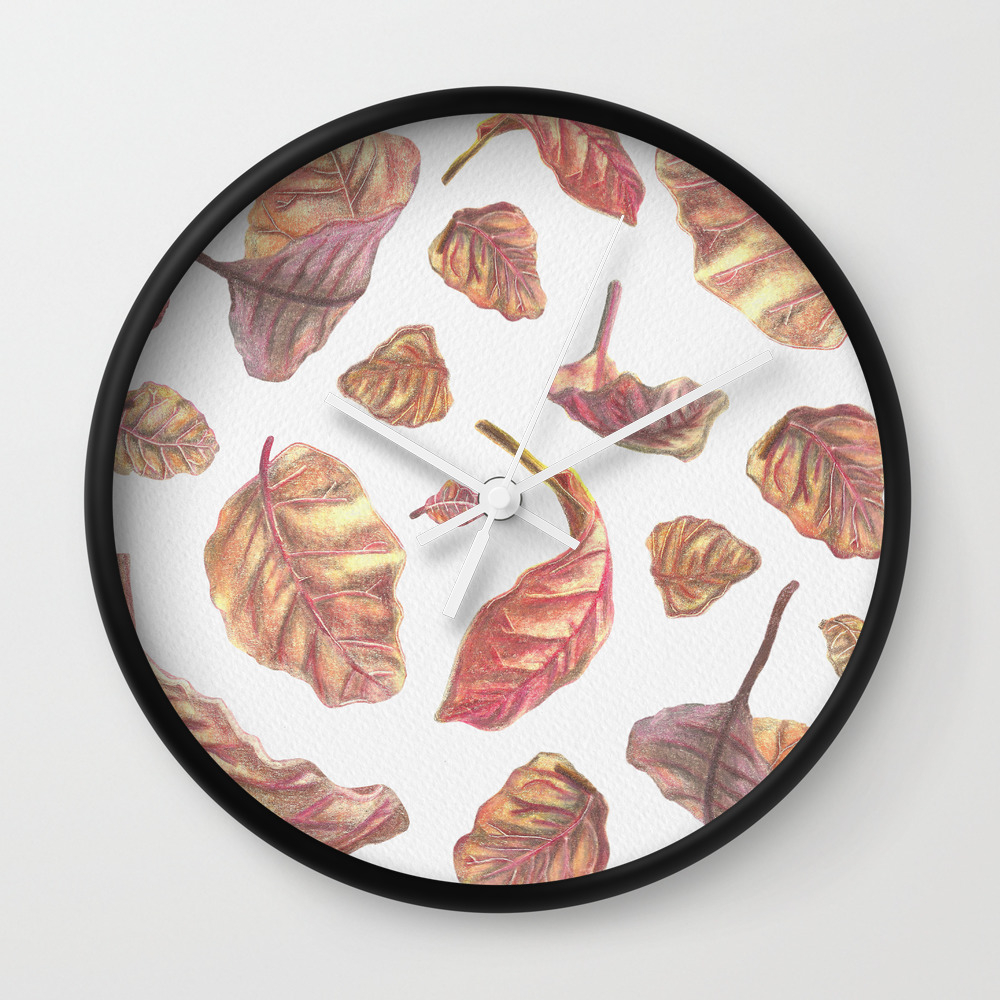 Falling Autumn Leaves Colored Pencil Drawing Autumn Colours Wall Clock By Dainacrafts Society6