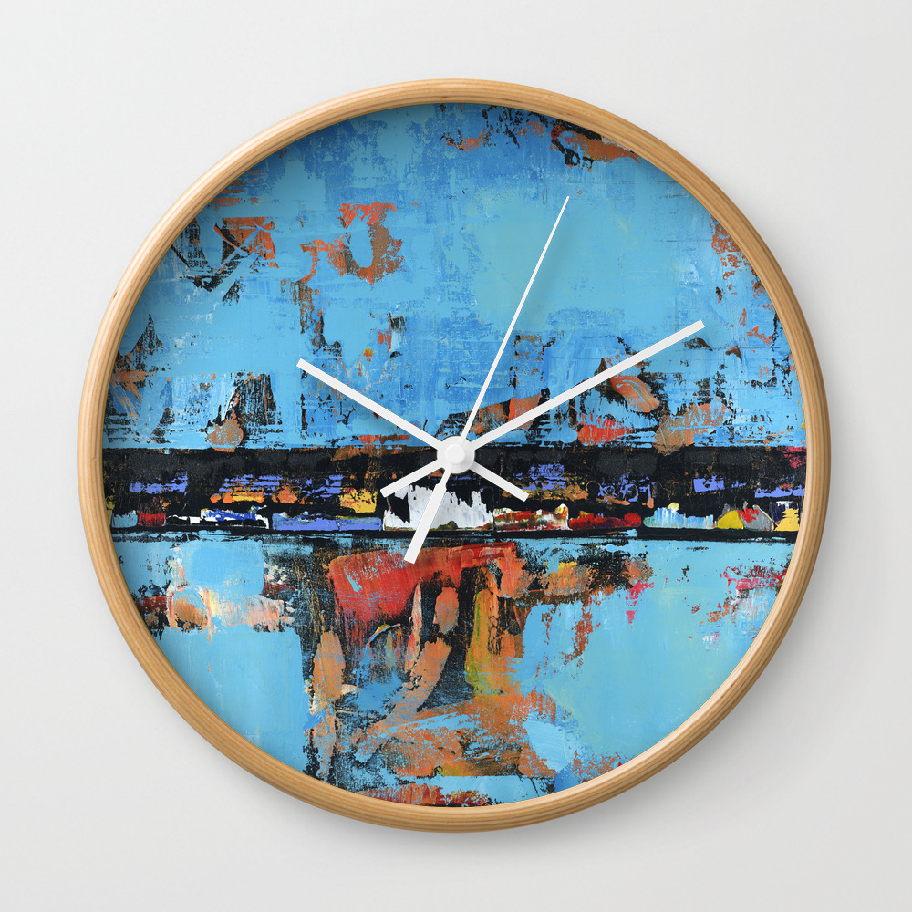Stallion Blue Modern Painting Abstract Art Landscape Wall Clock By