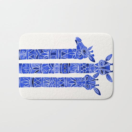 Navy Giraffes Bath Mat