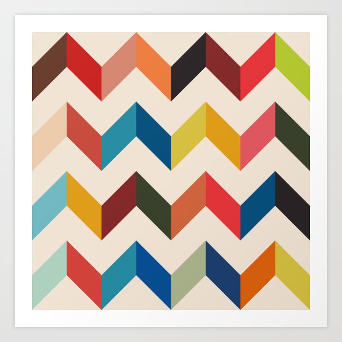 Multi-Color Retro Chevron Geometric Pattern Art Print