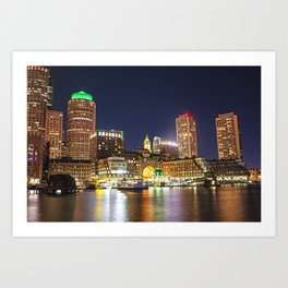 The Boston Skyline Lit up for Saint Patrick's Day Boston Massachusetts Art Print
