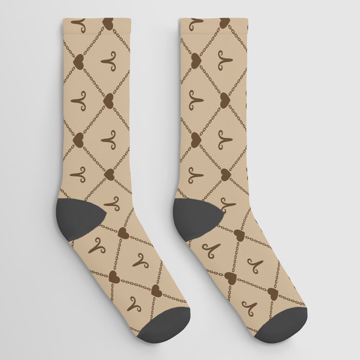 Brown Aries love chains symbol pattern. Digital Illustration Background Socks