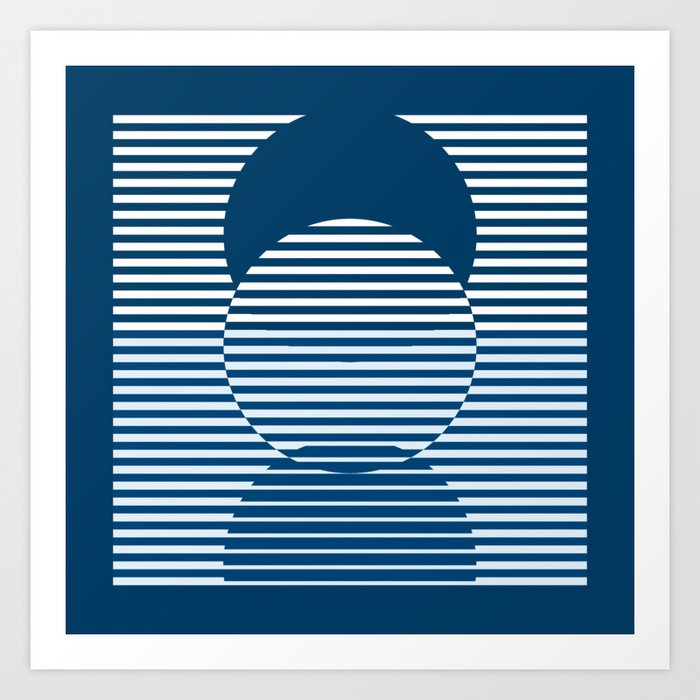 Optical Hypnotic Illusion 2 - Beach Cottage Nautical Indigo Blue Art Print