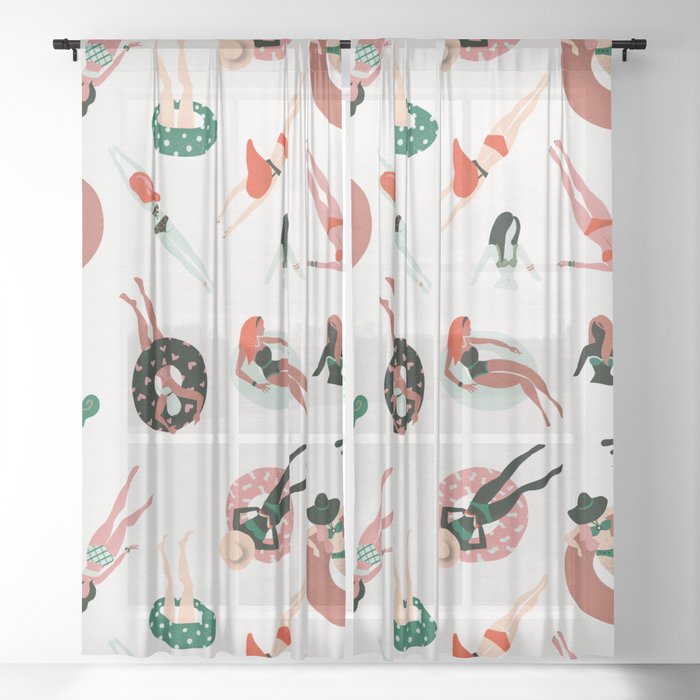 Swimming Ladies – White Sheer Curtain