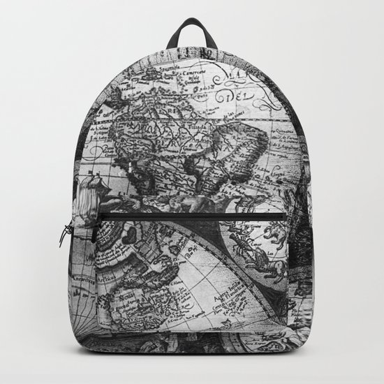 World Map Antique Vintage Black and White Backpack