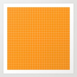 Orange Grid White Line Art Print