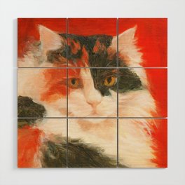 Classical calico cat portrait oil painting Wood Wall Art