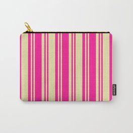 [ Thumbnail: Deep Pink and Pale Goldenrod Colored Lines/Stripes Pattern Carry-All Pouch ]