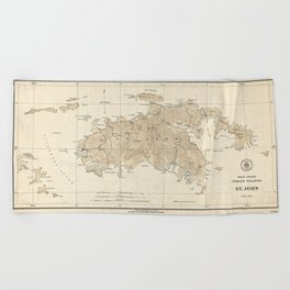 Vintage Saint John Virgin Islands Map (1922) Beach Towel