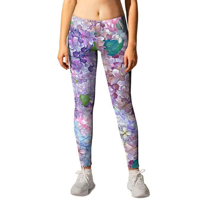 Purple and blue Lilac & Hydrangea - Flower Design Leggings