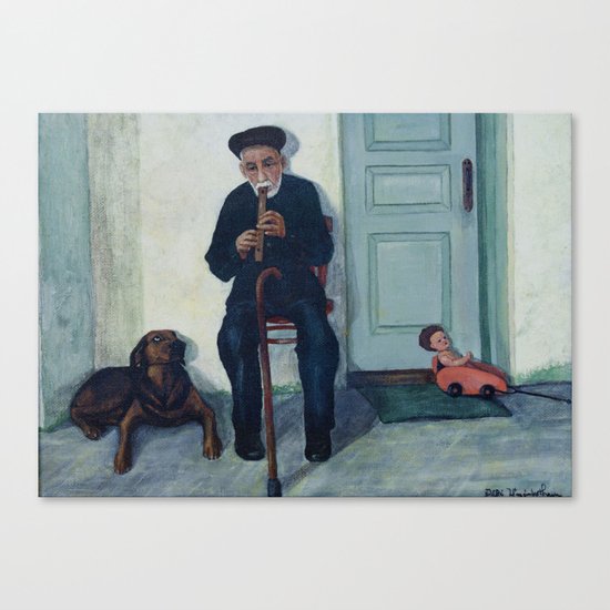 Grandpa, a recorder and Foreo Canvas Print
