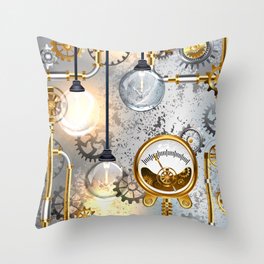  Steampunk Industrial Background with Manometer and Electric Lamp Throw Pillow
