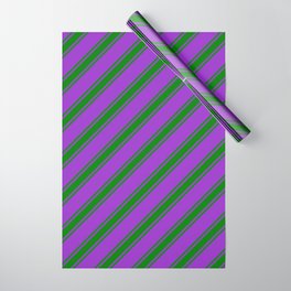 [ Thumbnail: Dark Orchid and Green Colored Striped Pattern Wrapping Paper ]