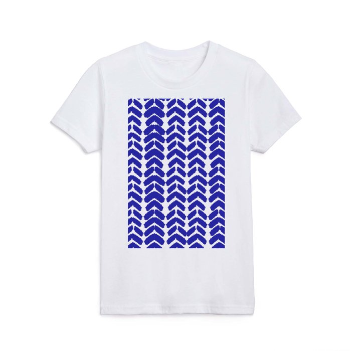 Hand-Drawn Herringbone (Navy Blue & White Pattern) Kids T Shirt