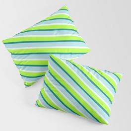 [ Thumbnail: Light Green, Teal, Powder Blue & Mint Cream Colored Stripes/Lines Pattern Pillow Sham ]