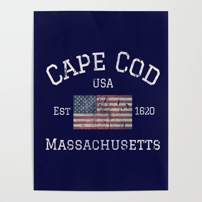 Cape Cod Massachusetts American Flag USA Vintage Print Poster