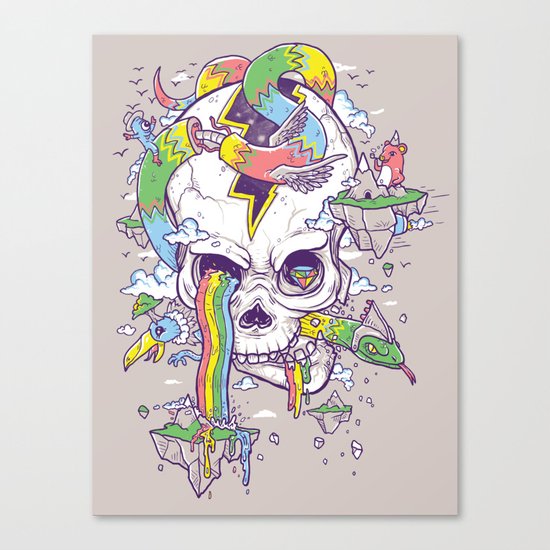 Flying Rainbow skull Island Canvas Print