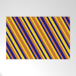 [ Thumbnail: Dark Blue, Yellow, and Chocolate Colored Striped/Lined Pattern Welcome Mat ]