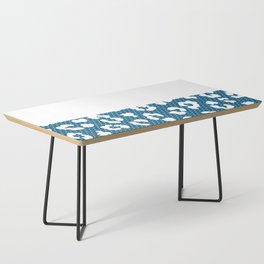 White Leopard Print Lace Horizontal Split on Petrol Blue Coffee Table