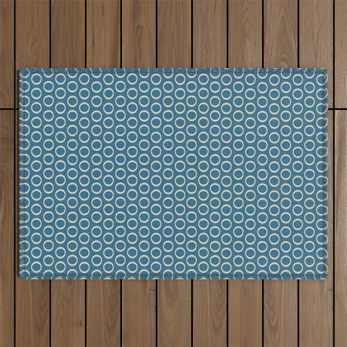 Inky Dots Minimalist Pattern in Boho Blue and Beige  Outdoor Rug