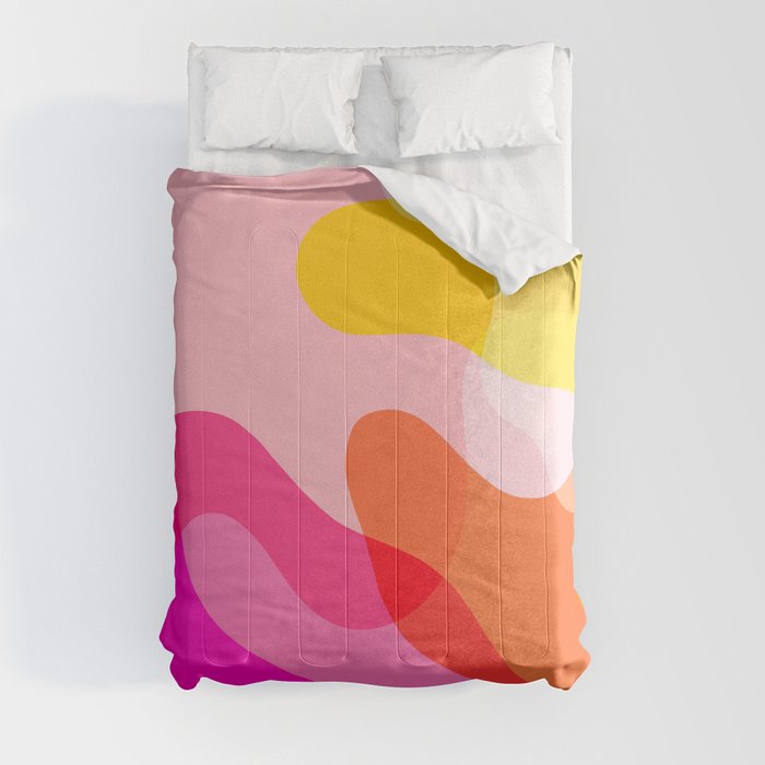 Abstract Yellow Pink Colorful Organic Shapes Comforter