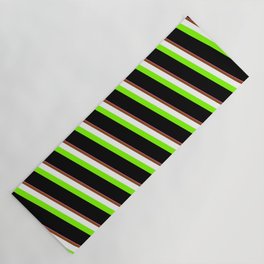 [ Thumbnail: Eyecatching Hot Pink, Brown, White, Chartreuse & Black Colored Pattern of Stripes Yoga Mat ]