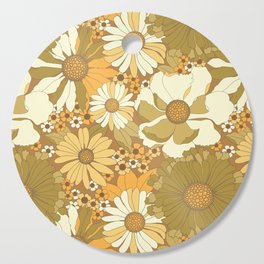 Brown, Orange, Ivory & Green Vintage Flower Pattern Cutting Board