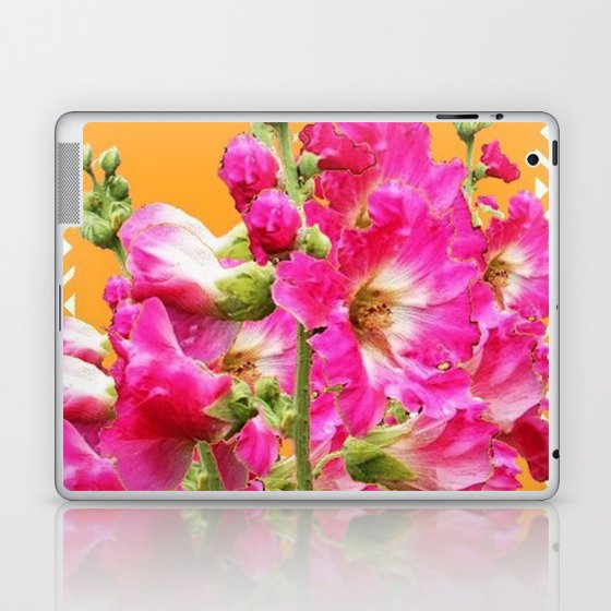 Fuchsia Pink Holly Hocks Pattern Orange Color Floral Art Laptop & iPad Skin