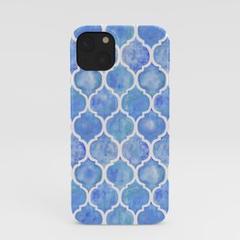 Cornflower Blue Moroccan Hand Painted Watercolor Pattern iPhone Case