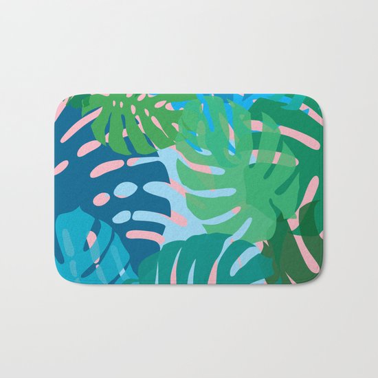Colorful monstera leaves 3 Bath Mat