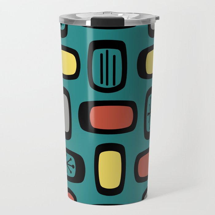 Midcentury MCM Rounded Rectangles Teal Colorful Travel Mug
