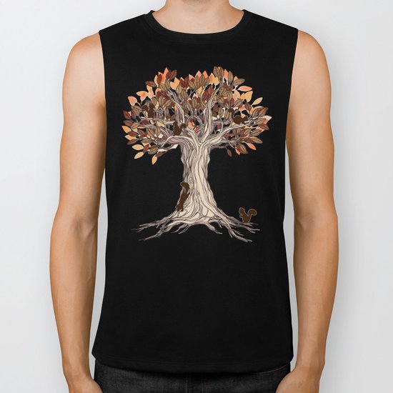 Little Visitors - Autumn tree illustration with squirrels Biker Tank