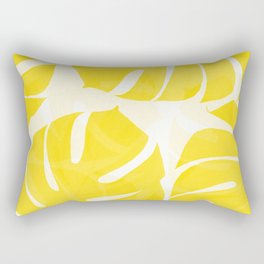 Mellow Yellow Monstera Leaves White Background #decor #society6 #buyart Rectangular Pillow