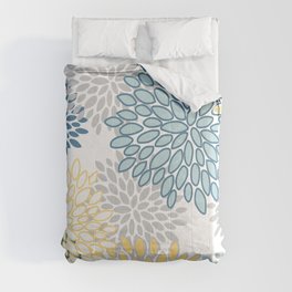 Floral Grey, Yellow and Teal Comforter