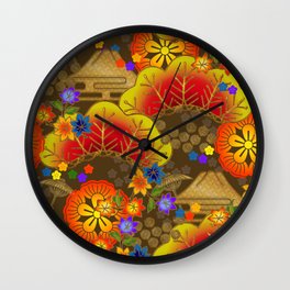 Japanese fall pattern on Brown Wall Clock