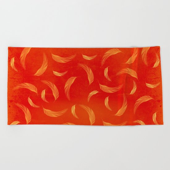 Orange feathers Beach Towel