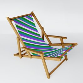 [ Thumbnail: Purple, Lavender, Green, and Dark Cyan Colored Striped/Lined Pattern Sling Chair ]