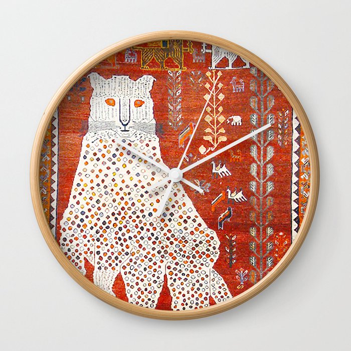 Q'ashqai Snow Leopard Persian Animal Rug Print Wall Clock