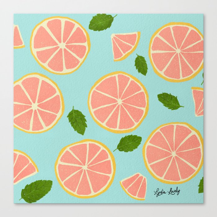Pink lemons- blue background Canvas Print