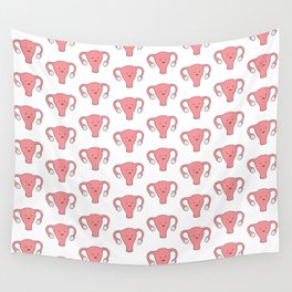 Patterned Happy Uterus in White Wall Tapestry