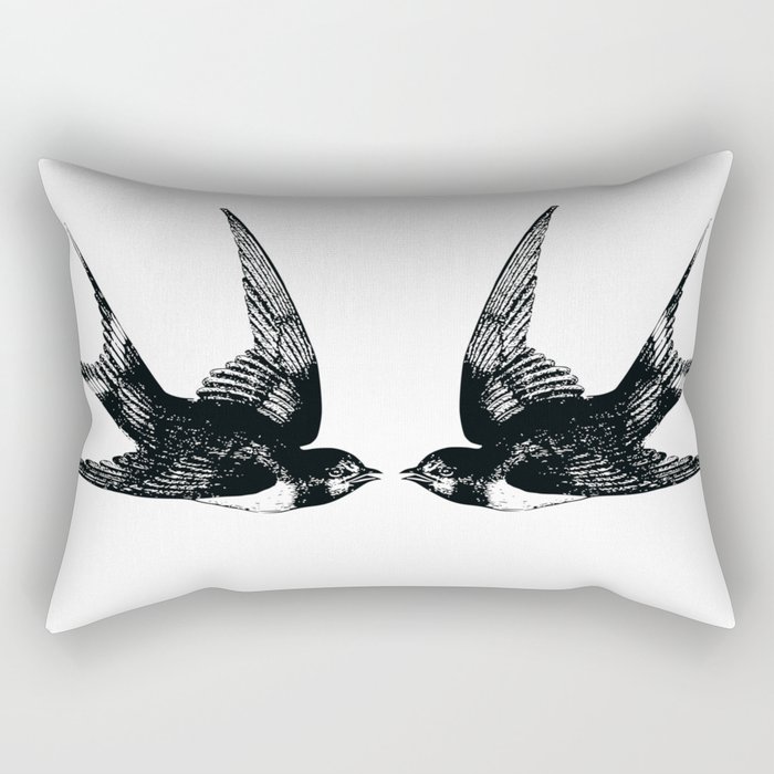Double Swallow Illustration Rectangular Pillow