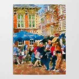 Watercolor City Life 1 Digital Art Painting Poster