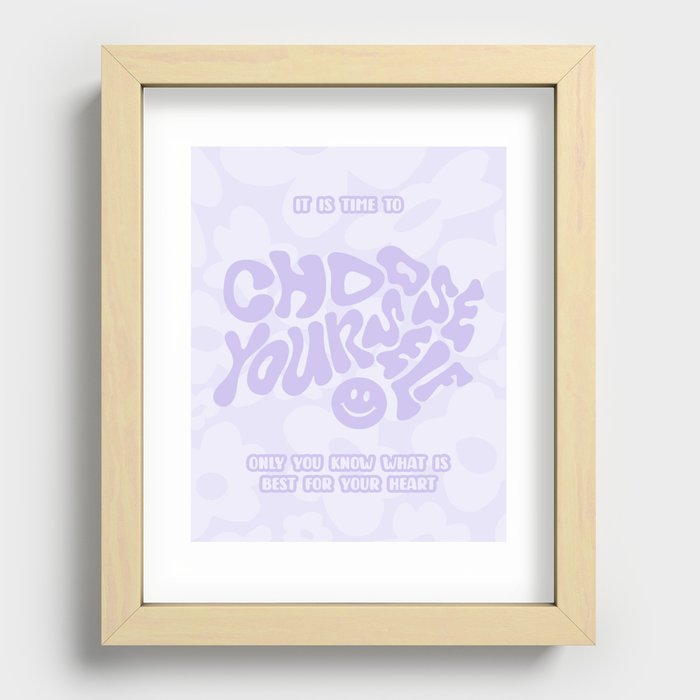 Choose yourself positive quote in pastel purple with flowers and smiley face Recessed Framed Print