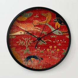 Animal Grotesques Mughal Carpet Fragment Digital Painting Wall Clock