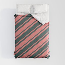[ Thumbnail: Dark Slate Gray and Light Coral Colored Pattern of Stripes Comforter ]